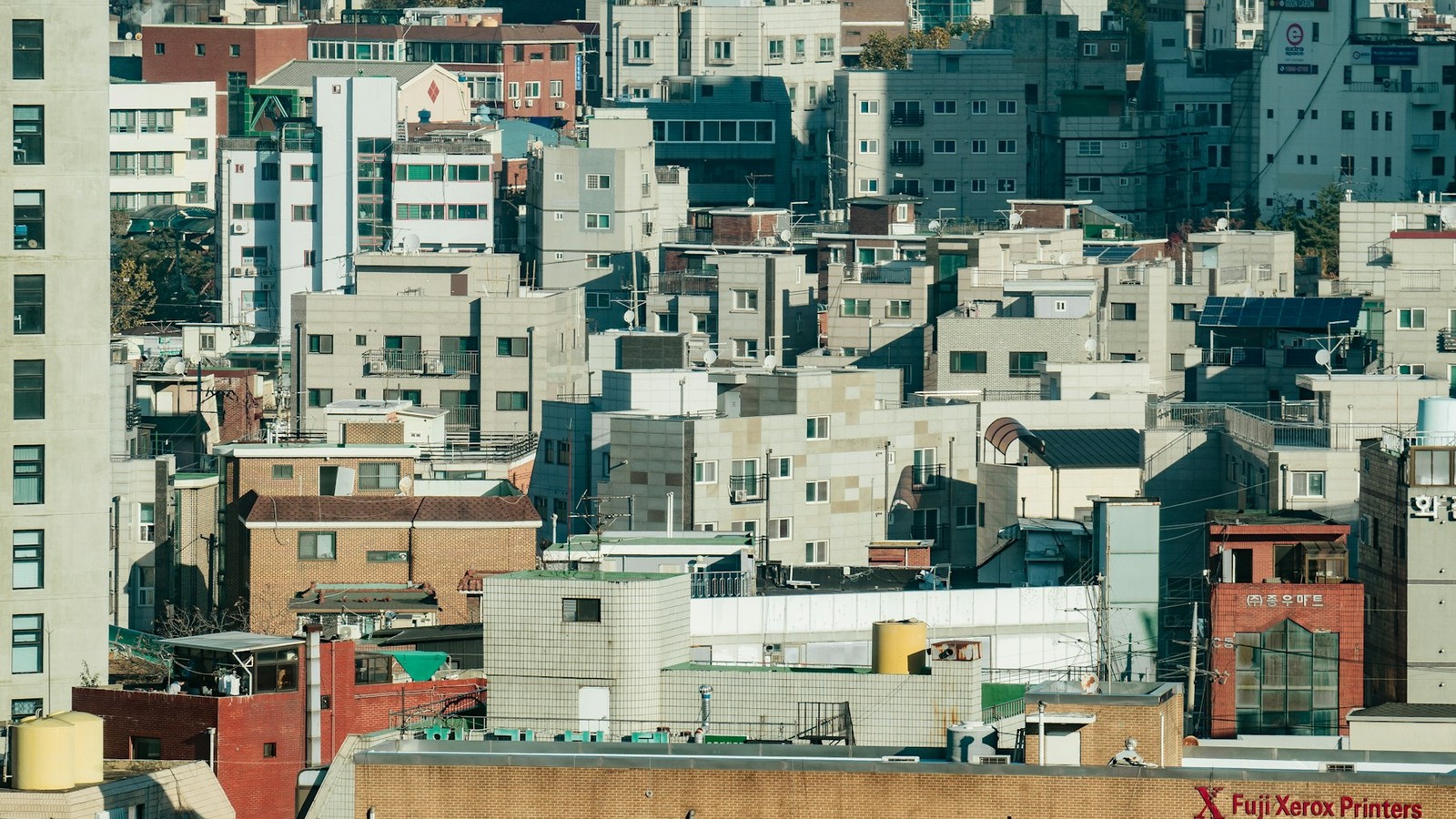 봄내 춘천 도심 중앙로 일대의 넓은 도로와 상가 건물이 이어진 한낮 거리 풍경