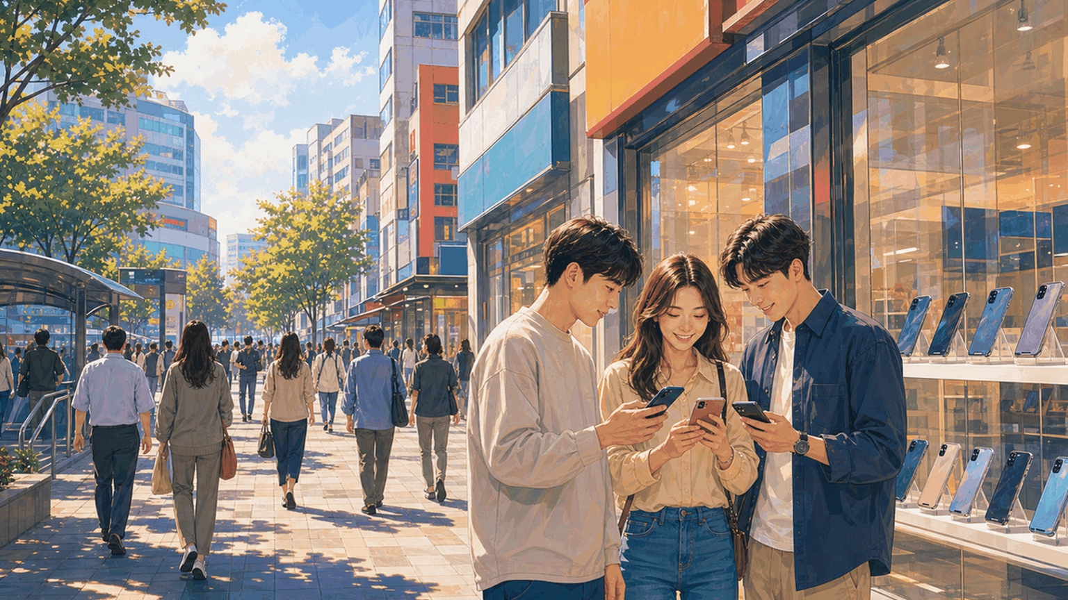 울산 폰 매장가 일대의 보행로