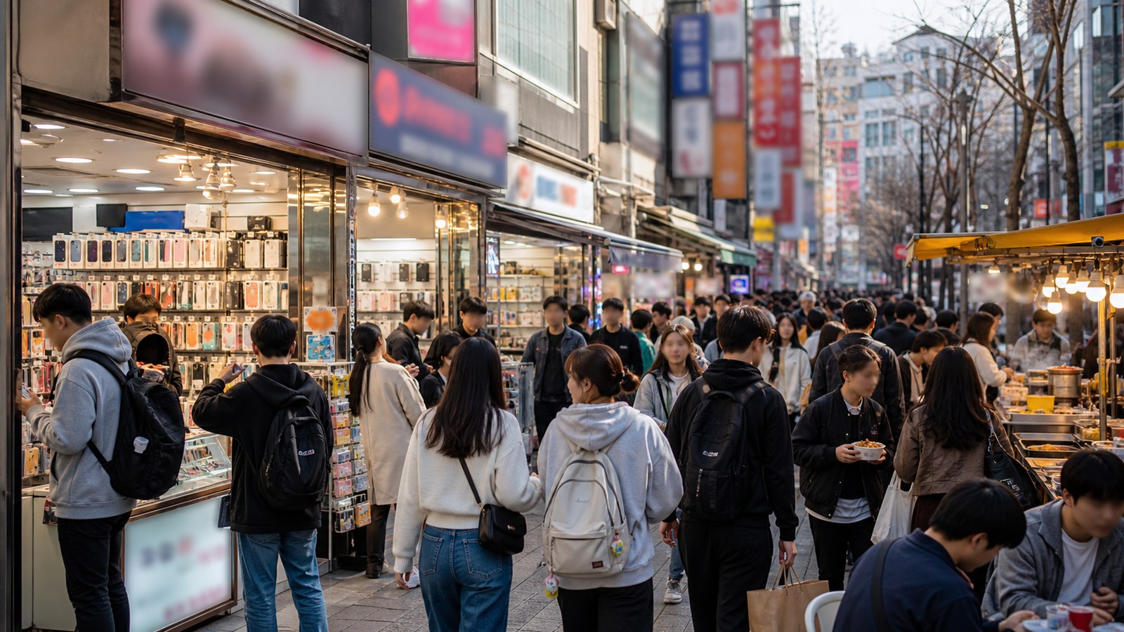 흑석역 9호선 출구 앞 언덕길과 중앙대 방향 상가가 보이는 거리 풍경, 흑석 휴대폰 매장가